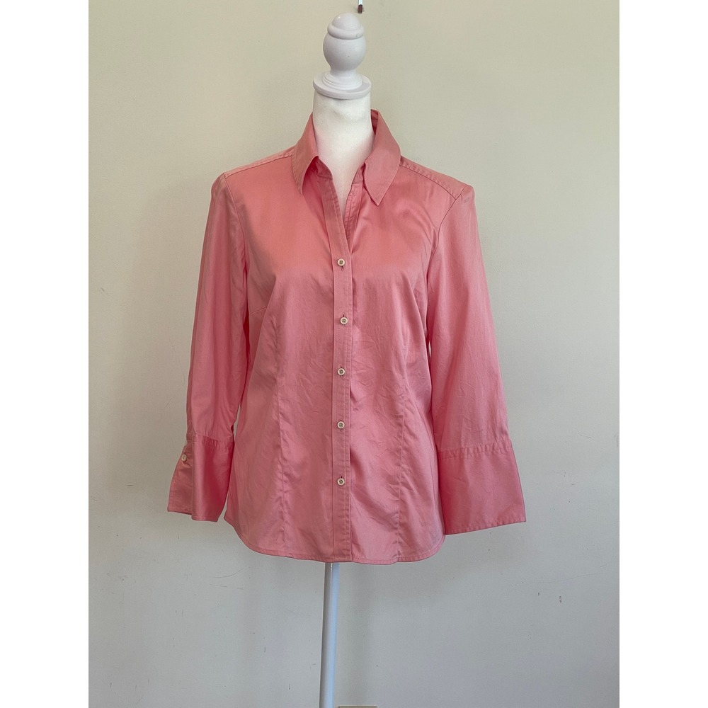 Talbots Petites Pink Stretch Cotton Long Sleeve Button Down Shirt Size PM